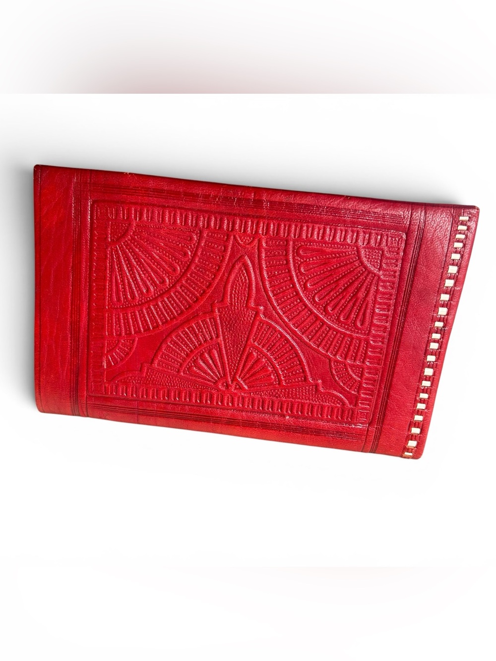 Vintage Red Tooled Leather Wallet Clutch